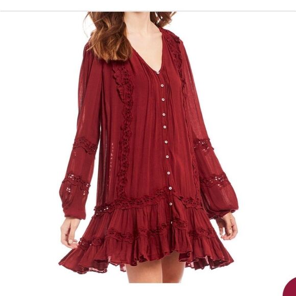 Free People Snow Angel Ruffled Dress In Red - Picture 8 of 8